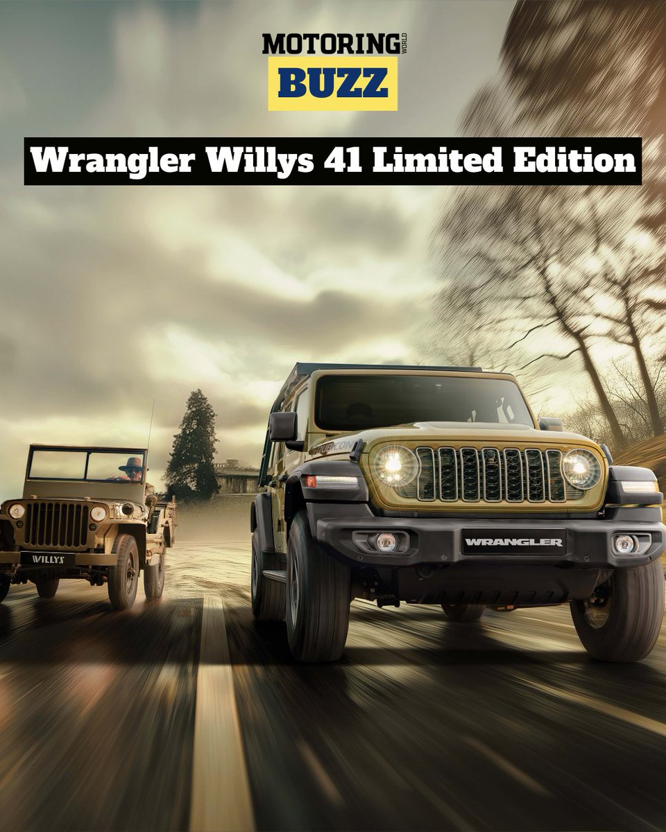 MyMotoringWorld's tweet image. .@JeepIndia brings back the Wrangler Willys 41 Limited Edition.
Limited to 41 units, gets heritage graphics, “One of 41” badging, motorised side steps &amp;amp; dash cam.

₹2 lakh premium on Rubicon. Optional kit: ₹3.6 lakh.

#JeepWrangler #Willys41 #AutoNewsIndia
