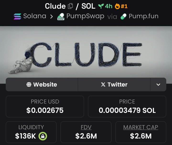 Nielsenactually's tweet photo. 28x💥💥👀
$clude early conviction hits different.$clude💨💨💥

Mcap:$2.6M

CA:AWGCDT2gd8JadbYbYyZy1iKxfWokPNgrEQoU24zUpump

#sol  #memecoin #pumpswap https://t.co/cbn4DJZrEO