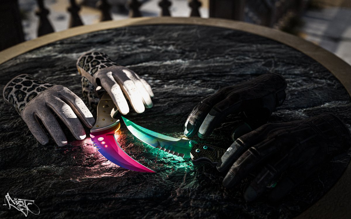 nisto21's tweet image. T AND CT SIDE from @EyeCs2 💚

Talon Fade 94% 
Snow Leopards 
Flip Gamma Doppler phase2 
Nocts 👈

#cs2 #artwork #skins