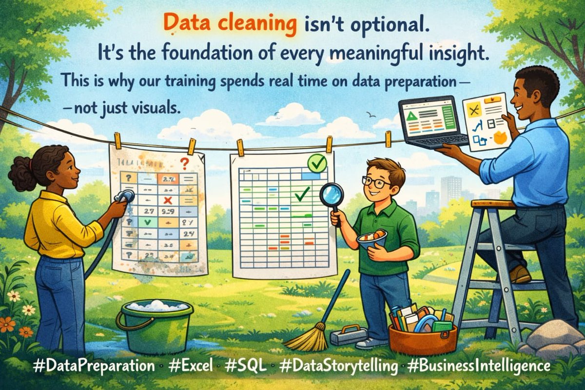 Data cleaning isn’t optional.

𝐈𝐭’𝐬 𝐭𝐡𝐞 𝐟𝐨𝐮𝐧𝐝𝐚𝐭𝐢𝐨𝐧 𝐨𝐟 𝐞𝐯𝐞𝐫𝐲 𝐦𝐞𝐚𝐧𝐢𝐧𝐠𝐟𝐮𝐥 𝐢𝐧𝐬𝐢𝐠𝐡𝐭.

This is why our training at <a href="/Bliss_Analytics/">Bliss Analytics</a> spends real time on data preparation—not just visuals.

#DataPreparation
#BlissAnalytics
#Excel
#SQL