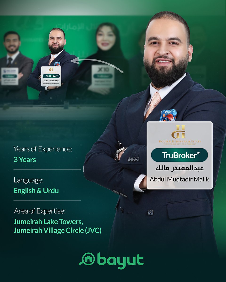 Abdul Muqtadir Malik – House and Hedges Real Estate

Specialising in Jumeirah Village Circle (JVC) and Jumeirah Lake Towers (JLT), Abdul Muqtadir Malik supports clients navigating these popular residential communities.

#BayutUAE #TruBroker #DubaiRealEstate #JVC
