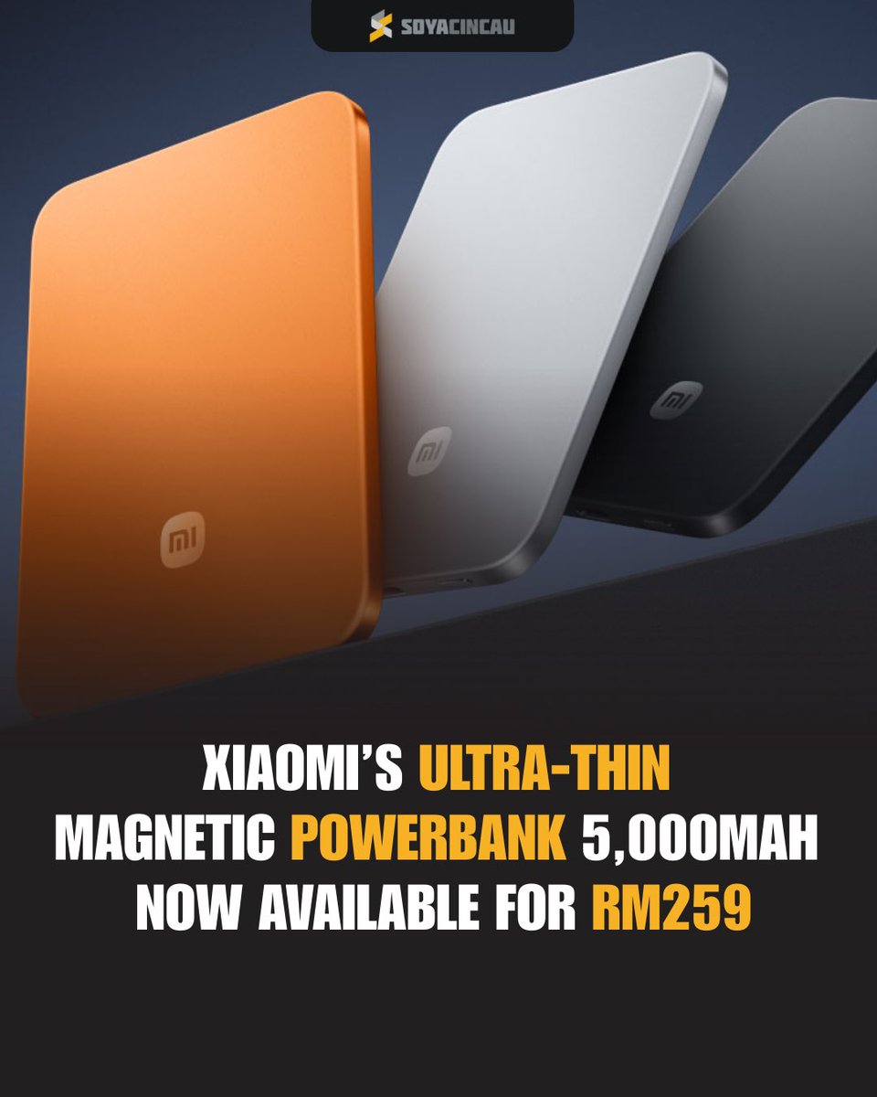 Soya_Cincau's tweet image. This magnetic powerbank is super slim at only 6mm. Meet the Xiaomi UltraThin Magnetic Powerbank 5000mAh 15W, now available in Malaysia for RM259. Up to 15W wireless charging, supports for iPhone and Android phones. #xiaomi #powerbank #magsafe #xiaomi17 #iphoneair