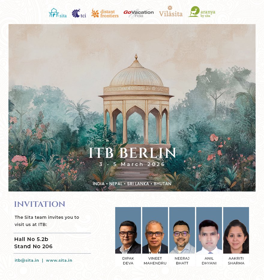 We’re heading to ITB Berlin 2026! 🇩🇪

Join the Sita team from 3–5 March 2026 at Hall 5.2b | Stand 206 to explore the latest travel updates, trends, and new opportunities across our destinations.
See you in Berlin!