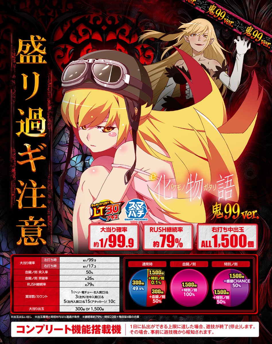 pachicom777's tweet photo. 【新台】

サミー「e化物語2 鬼99ver.」公式サイトにてスペック情報＆ゲームフロー公開！

盛リ過ギ注意！！！

https://t.co/IpjdKO7r2b https://t.co/J6HDuPJCG9