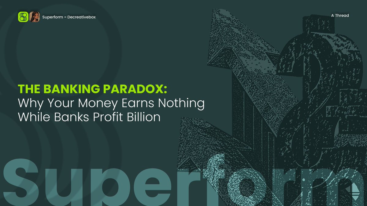 Jose_phineyy's tweet photo. JPMorgan Chase generated $162.4 billion in revenue in 2023.
Bank of America reported $98.58 billion in earnings.
Wells Fargo pulled in $82.59 billion. 

Meanwhile, the average American savings account earns 0.46% annually.
High-yield savings accounts max out at 4.5%, and those rates are already dropping. 

The people providing the capital earn almost nothing. The institutions holding that capital make record profits.
This is not a bug. This is the entire business model.

Here's how @superformxyz is breaking this cycle forever 🧵

@scribble_dao #WWF