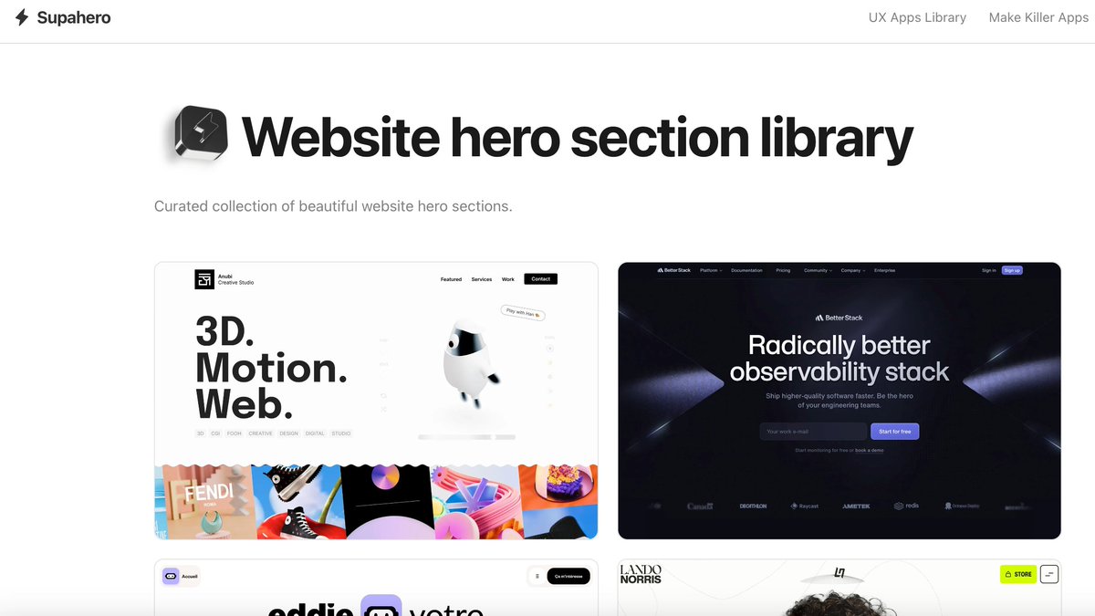 toolfolio's tweet photo. Your vibe coded website look cheap because of bad assets and typography

Fix that with better inspo:

✦ @mobbin – real app UI patterns
✦ @referodesign – high-quality web layouts
✦ @navbargallery – header and nav ideas
✦ CTA gallery – buttons and CTAs that convert
✦ SupaHero – strong hero sections
✦ Footer Design – clean footer layouts
✦ @bentogrids  – modern grid systems
✦ 404s Design – creative error pages