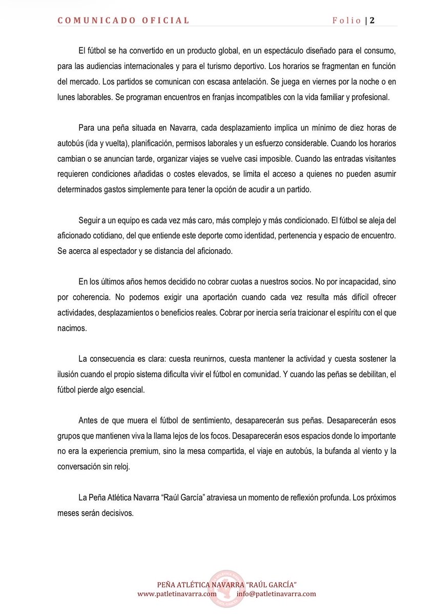 patletinavarra's tweet photo. COMUNICADO OFICIAL

❤️ Cuando el sentimiento ya no es suficiente.

😔 No queremos desaparecer.
😞 No queremos rendirnos.
🙄 Pero tampoco podemos ignorar la realidad.

#Atleti https://t.co/jIZJbRY8cM