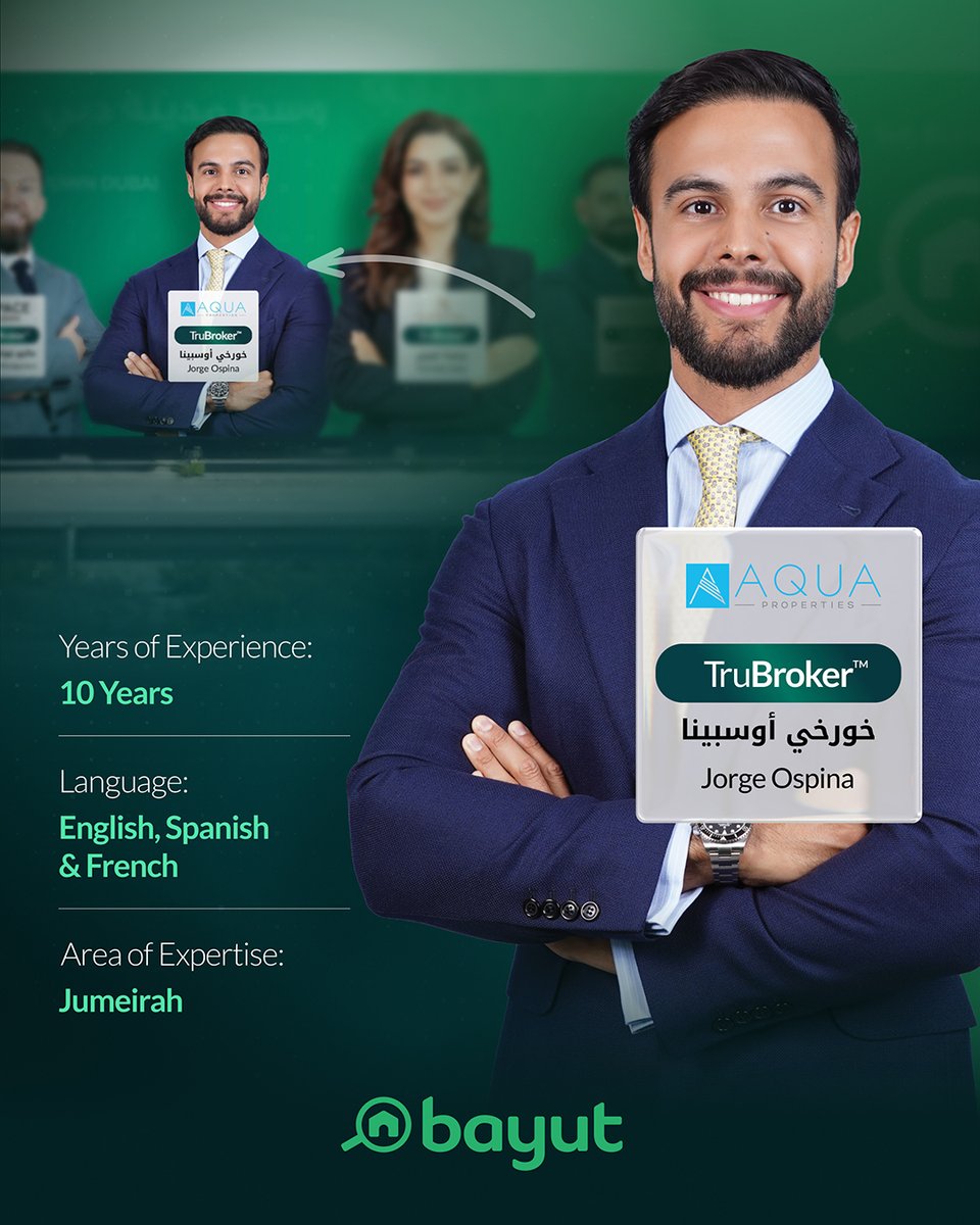Jorge Ospina – Aqua Properties

With a decade of experience, Jorge Ospina specialises in the prestigious neighbourhood of Jumeirah, offering trusted market insight.

#BayutUAE #TruBroker #DubaiRealEstate #Jumeirah