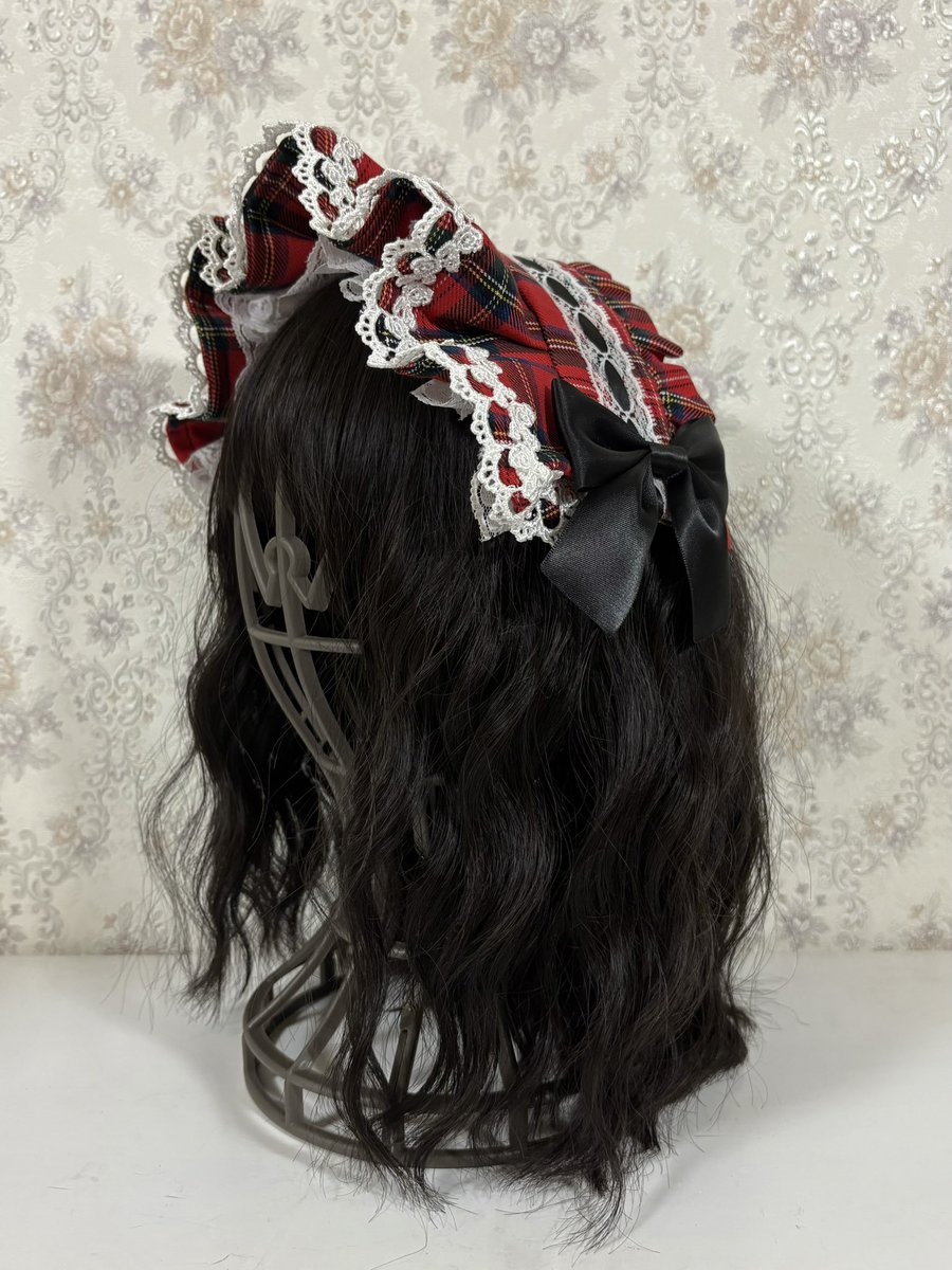 ハートボンネット（黒白） ショートベールヘッドドレス（黒