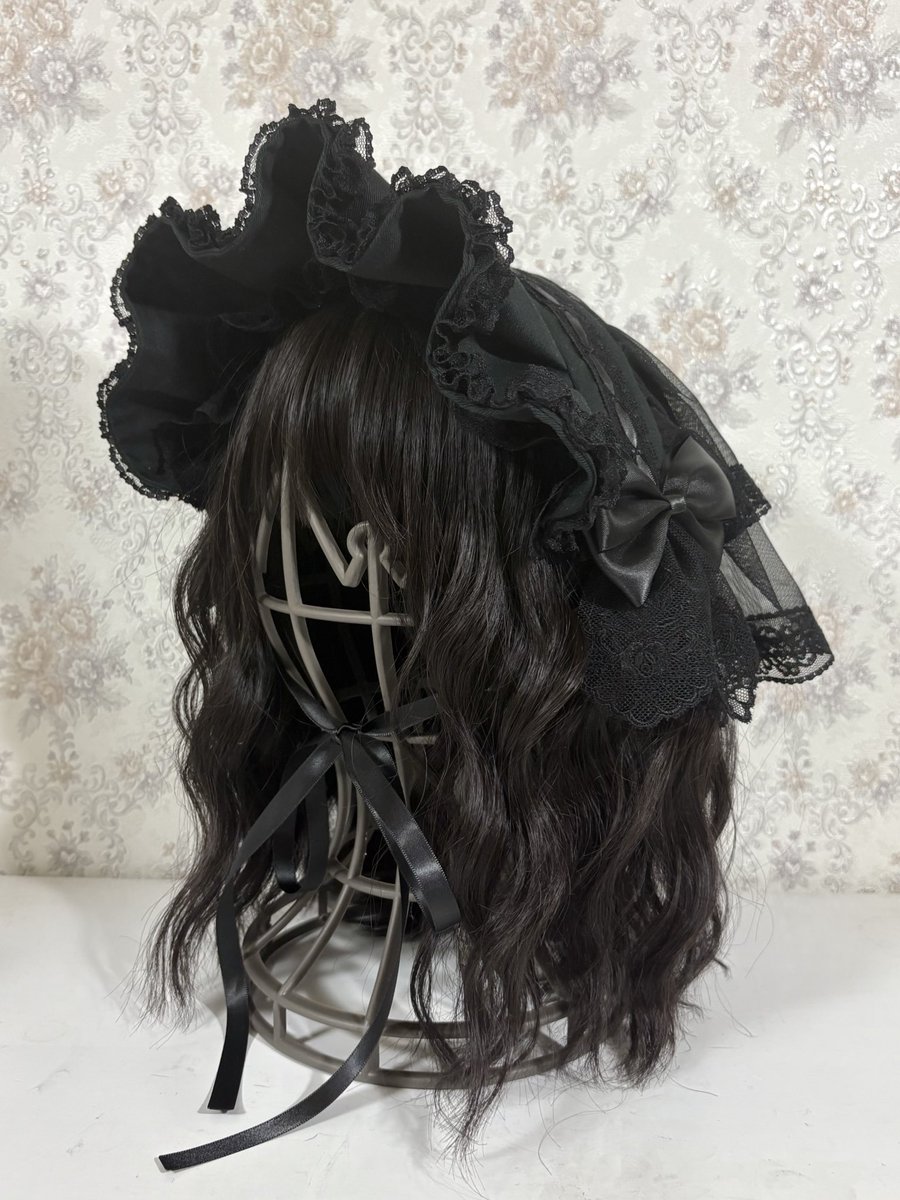 ハートボンネット（黒白） ショートベールヘッドドレス（黒