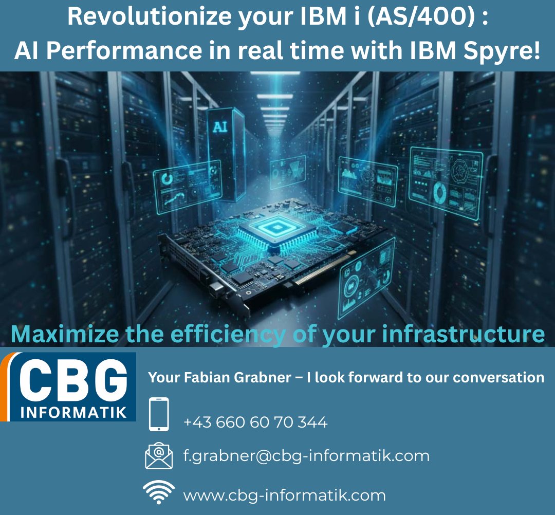 CBG_Informatik's tweet photo. Revolutionize your IBM i (AS/400) : AI Performance in real time with IBM Spyre!

#Cbginformatik

#help #ai #dokumentation #erp #infor #erpsystem #as400 #cloud #Infor #IBM #production #manufacturing #project #automation #testing #projectmanagement #ki https://t.co/4qYXO4F6j4