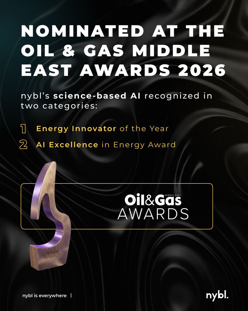 NyblAI's tweet photo. We said we're entering, and the signals continue to stack.

nybl has been shortlisted at the Oil & Gas Middle East Awards 2026 in two categories:

✔️ Energy Innovator of the Year 
✔️ AI Excellence in Energy 

Momentum builds in different ways. And recognition is a marker of progress, shaped by building intelligence where reliability is non-negotiable.

Humanity is entering a new phase and creating a new story. nybl will tell this story.