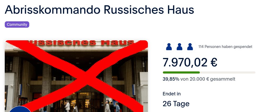 tj_ua_de's tweet photo. 117 Menschen habe bereits ihre Zustimmung per Zahlung an den Verteidigungsschirm "Abrisskommando" bekundet. Lasst euch nicht von den teilweise hohen Spendenbeträgen ablenken. Es ist nicht nur der Betrag der zählt. Es geht auch darum, wie viele Menschen hinter der Sache stehen. https://t.co/Fd5Iu2Y1l0