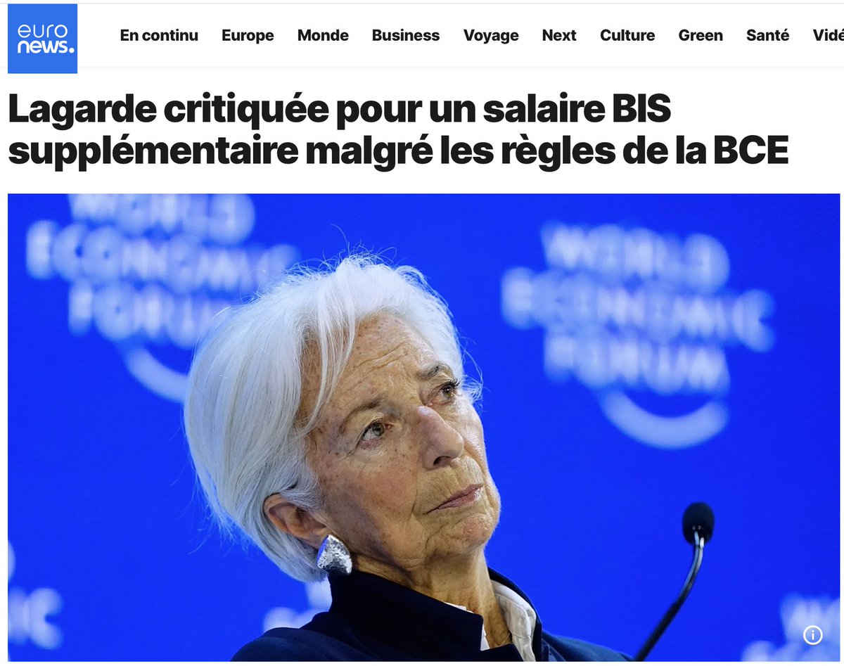🚨 NEW CONTROVERSY INVOLVING CHRISTINE LAGARDE ⤵️

The President of the ECB reportedly receives €140,000+ per year as a board member of the Bank for International Settlements (BIS) while ECB rules prohibit employees from accepting outside remuneration.

📌 The greedy behavior of
