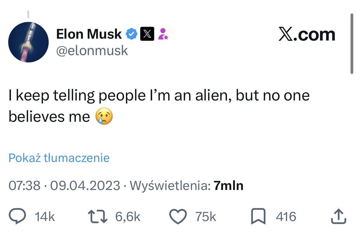 KrzysztofC23354's tweet photo. To the stars (and beyond) 🚀🛸

$Alienmusk

#AlienMusk #MuskIsAlien #TrumpAlienFiles #UFODisclosure #AlienDocuments #ThisWeek #StarshipToMars #xAI #Ailenmusk #WeAreNotAlone https://t.co/F17lqRocyp