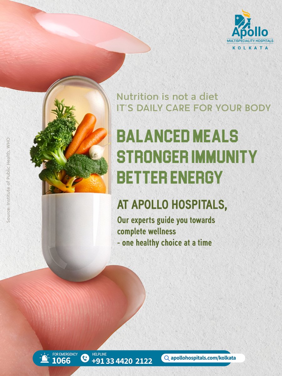 apollo_kolkata's tweet image. At Apollo Multispeciality Hospitals Kolkata, we believe nutrition is your daily dose of care. 🥗💚

Balanced meals. Stronger immunity. Better energy.
Choose wellness—one healthy step at a time.
#HealthyLiving #BalancedDiet #StrongerImmunity #ApolloHospitals