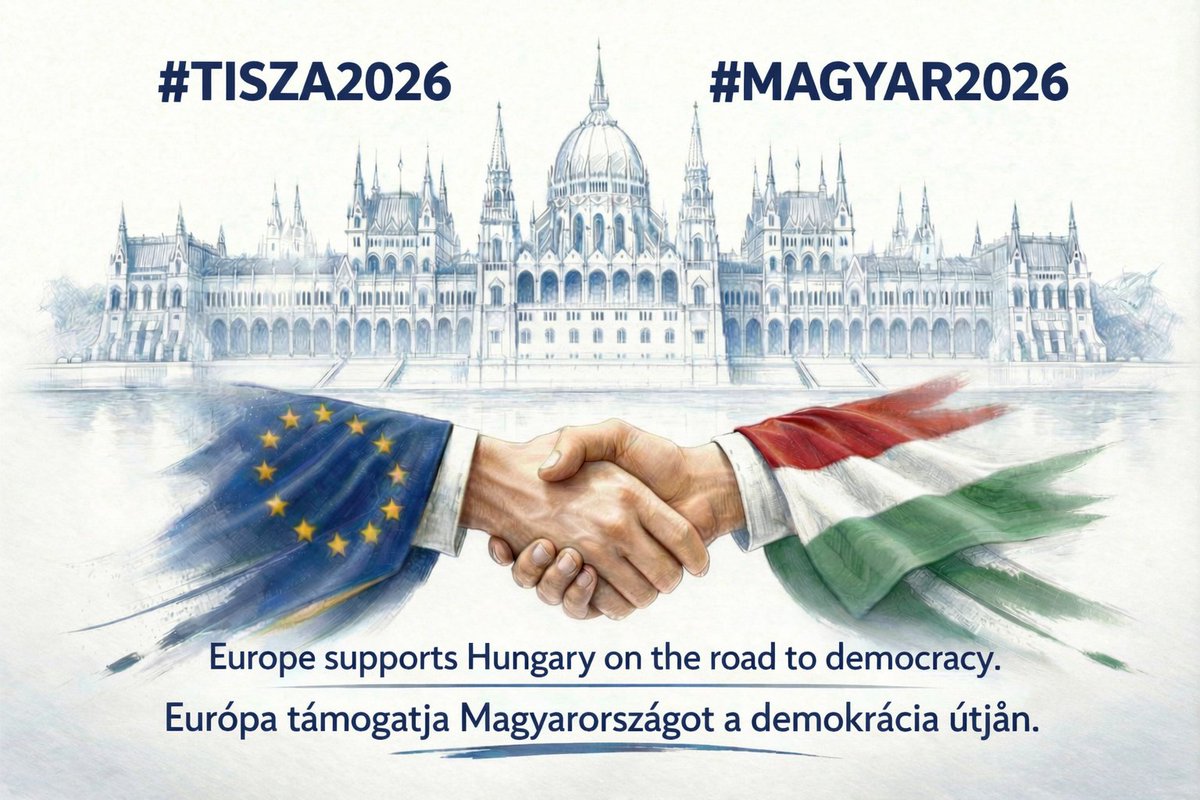 Dzień Dobry wszystkim Demokratom😀👋. Kilka dni temu zrobiłam dla Was plakat do rozpowszechniania, dotyczący wyborów na Węgrzech. Dzisiaj dodaję wersję "europejską". Jeżeli macie znajomych/przyjaciół w Europie, podawajcie dalej" #TISZA2026 #MAGYAR2026