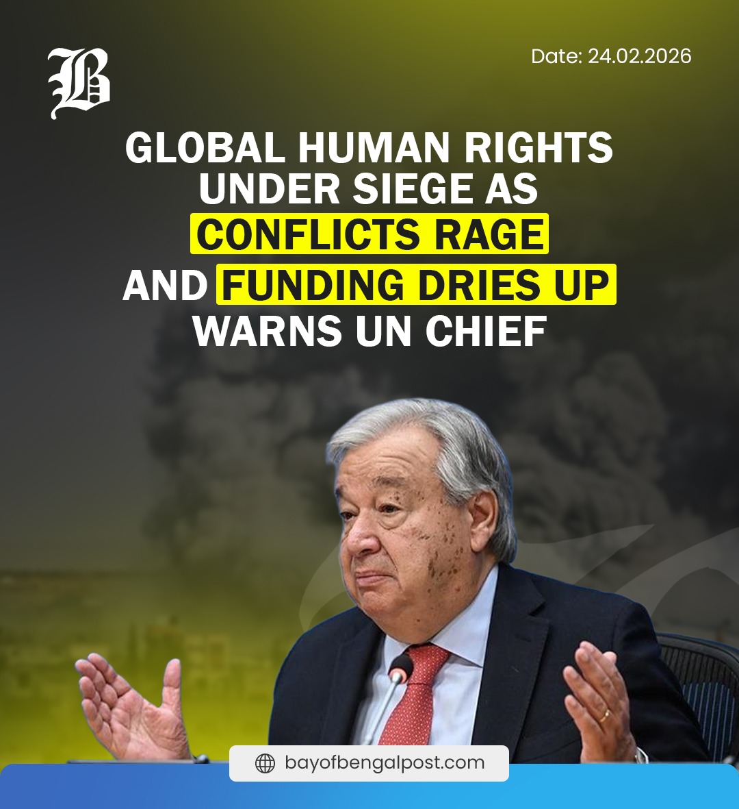 bayofbengalpost's tweet image. #GlobalHumanRights Under Siege as Conflicts Rage and Funding Dries Up, Warns #UNChief

UN Secretary-General #AntónioGuterres warns that the "rule of force" is outmuscling the rule of law as funding for human rights investigations in #Afghanistan and #DRC collapses.

Read Full