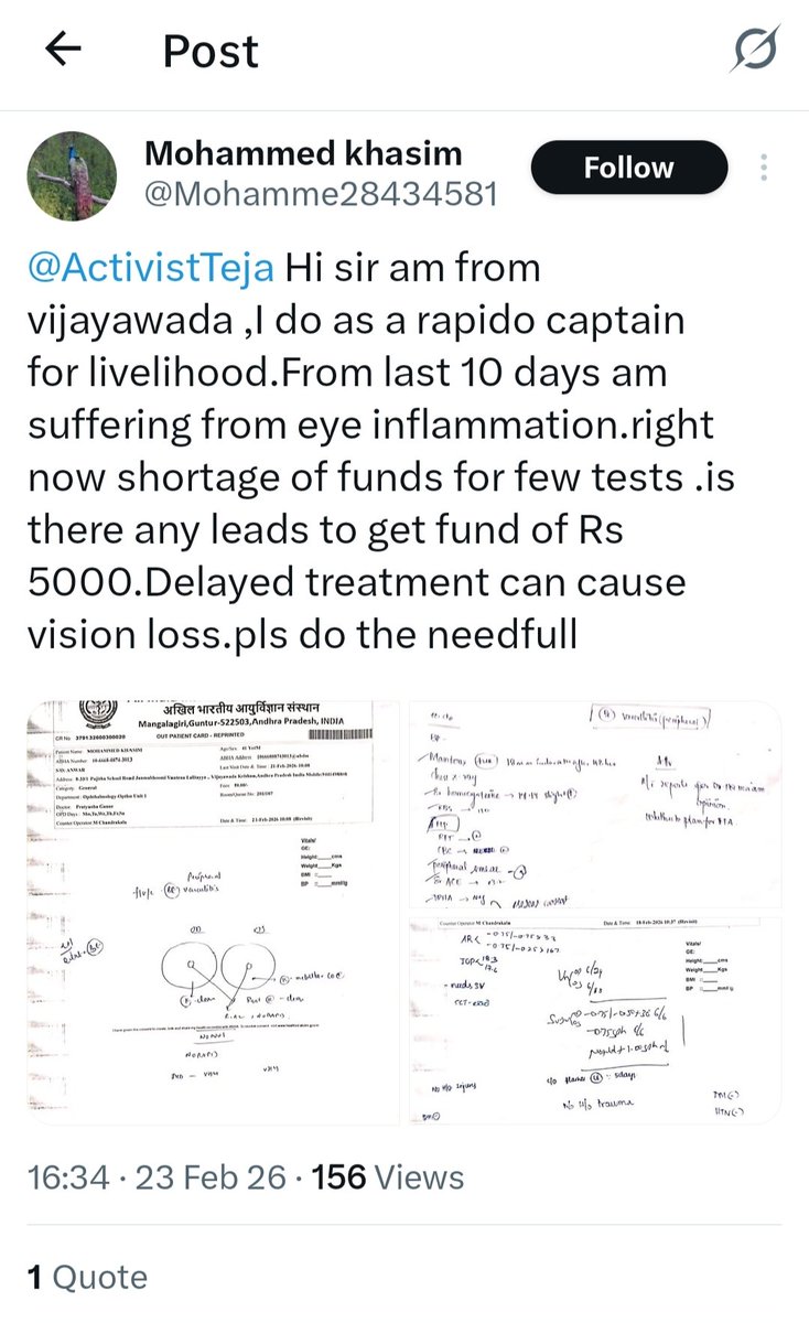 khwajamoinddin's tweet photo. He, @Mohamme28434581, is suffering from an eye problem and facing financial difficulties.
He is seeking help. Kindly extend whatever support you can. π
Even a small help can make a big difference.
#HelpTheNeedy #HumanityFirst #KindnessMatters #SupportThoseInNeed #BeKind https://t.co/8oY0OtwlHd