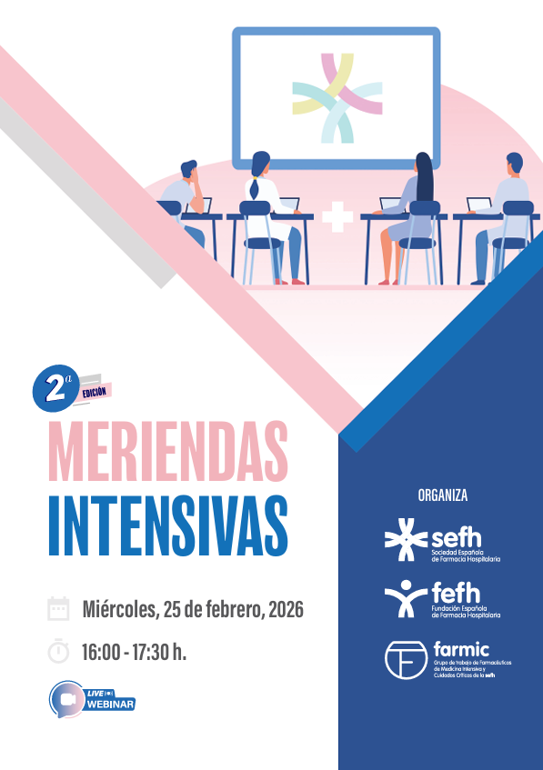 sefh_'s tweet image. Mañana os esperamos en la 2ª edición de #webinar Meriendas Intensivas @FarMIC_SEFH ➡️➡️ Analgosedación en unidades de medicina intensiva #UCI
 
🗓 miércoles 25 febrero, 16h

🔘 Sedación inhalada en UCI @EstherDCh 
🔘 Manejo integral de la analgesia en pacientes críticos: