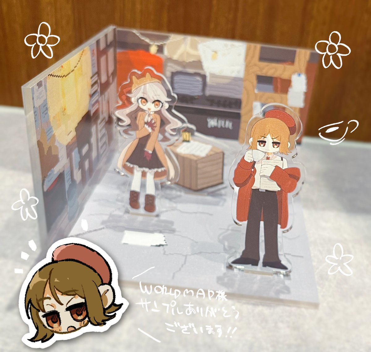 haiiro_408's tweet photo. WORLD MAP様からアクリルジオラマのサンプルを頂きました！イチハチとネクターのお仕事現場が間近で見られる素敵グッズです☕️
※写真掲載許可取得済み https://t.co/C4FaRxbv7R