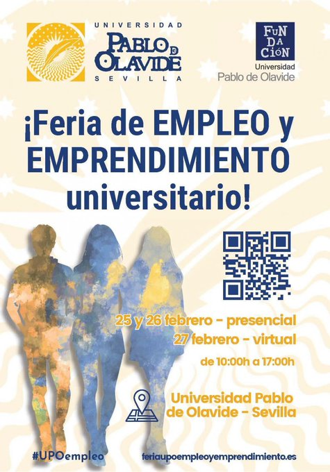 aemprende's tweet photo. 🎓COMIENZA HOY
#FeriaEmpleoUPO 2026
📍 @pablodeolavide (Sevilla)
📅 25–27 de febrero
👉 25 y 26: Presencial en el campus
👉 27: Feria virtual
🔝Búscanos en nuestro stand #CADEUPO @cadesevilla 💙
¡Conecta con empresas y potencia tu futuro laboral‼️
🔗https://t.co/KE4ntwxef9 https://t.co/P4x4inLa96