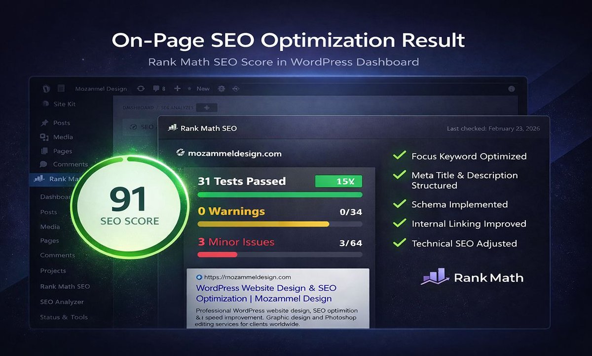 amnaimulhasan's tweet photo. Rank Math SEO Score 91/100 – WordPress Optimization Case Study

After implementing advanced on-page SEO and technical improvements, this WordPress website achieved a Rank Math SEO score of 91/100

#WordPressSEO #TechnicalSEO #RankMath #OnPageSEO #WebsiteOptimization https://t.co/XffzVZ5O8C