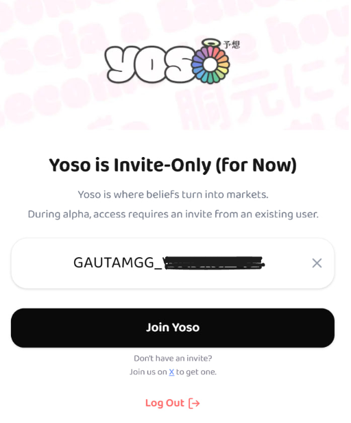 🪂 Biggest Giveaway (Collaboration) Coming Soon  : $10,000 USDC total giveaway

Over the next 25 days, I’ll be sharing 1,000 <a href="/yososocial/">Yoso 👁️ - Social Prediction</a> codes ($10 × 1,000 = $10,000 in total)

Just sign up using a unique code and get $10 yoso credit voucher (Invite-only alpha
Alpha users get $10
