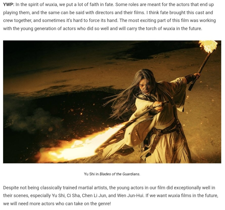 In an exclusive interview, Yuen Woo Ping, the director of Blades of the Gaurdians who is also the legendary choreography director of all time classics like Kill Bill, The Matrix, Drunken Master, True Legend praised Wen Junhui, including him among the actors who will carry the