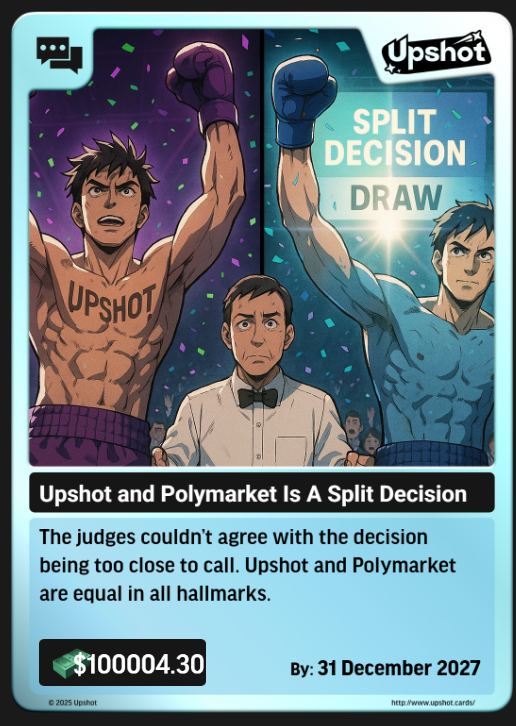 00_apolo's tweet photo. #UPshot 面额最大的卡，不过要到27年才出结果，真是够了。
Check out this card I found on @upshot_cards 🔥
Win up to $16667.38 if this outcome occurs.
https://t.co/iHIIbmjJVh https://t.co/eY362T4ioC