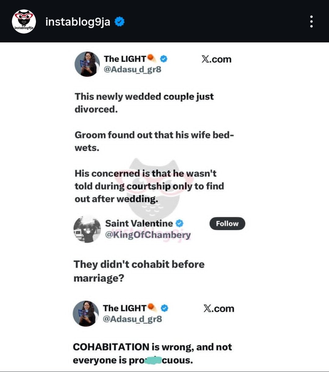 Cohabition is wrong, but they're divorcing because they did not cohabit.

Make it make sense.