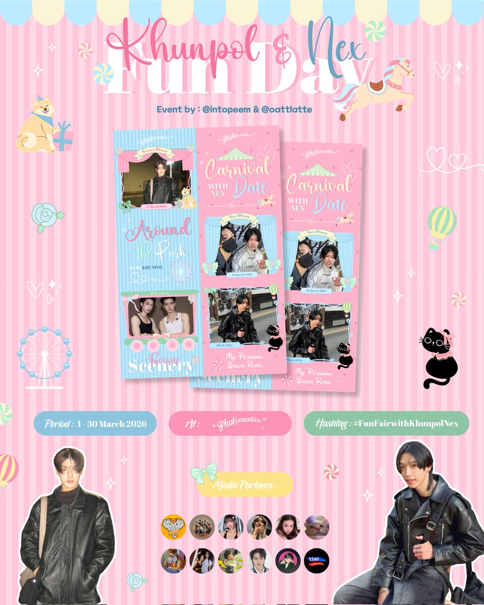 twelvecentrics's tweet photo. 🎠  𝐊𝐇𝐔𝐍𝐏𝐎𝐋 &amp; 𝐍𝐄𝐗 𝐅𝐔𝐍 𝐃𝐀𝐘  🎡

Khunpol &amp; Nex’s Birthday Photobooth Event by @intopeem &amp; @oattlatte

📆 1 - 30 Maret 2026 
📍@photomaticsid

★Detail on poster★

Tag us with #FunFairWithKhunpolNex if you use the frame!

#KHUNPOL #NEXnattakit
#BUSbecausofyouishine https://t.co/Rwkss6LAMc