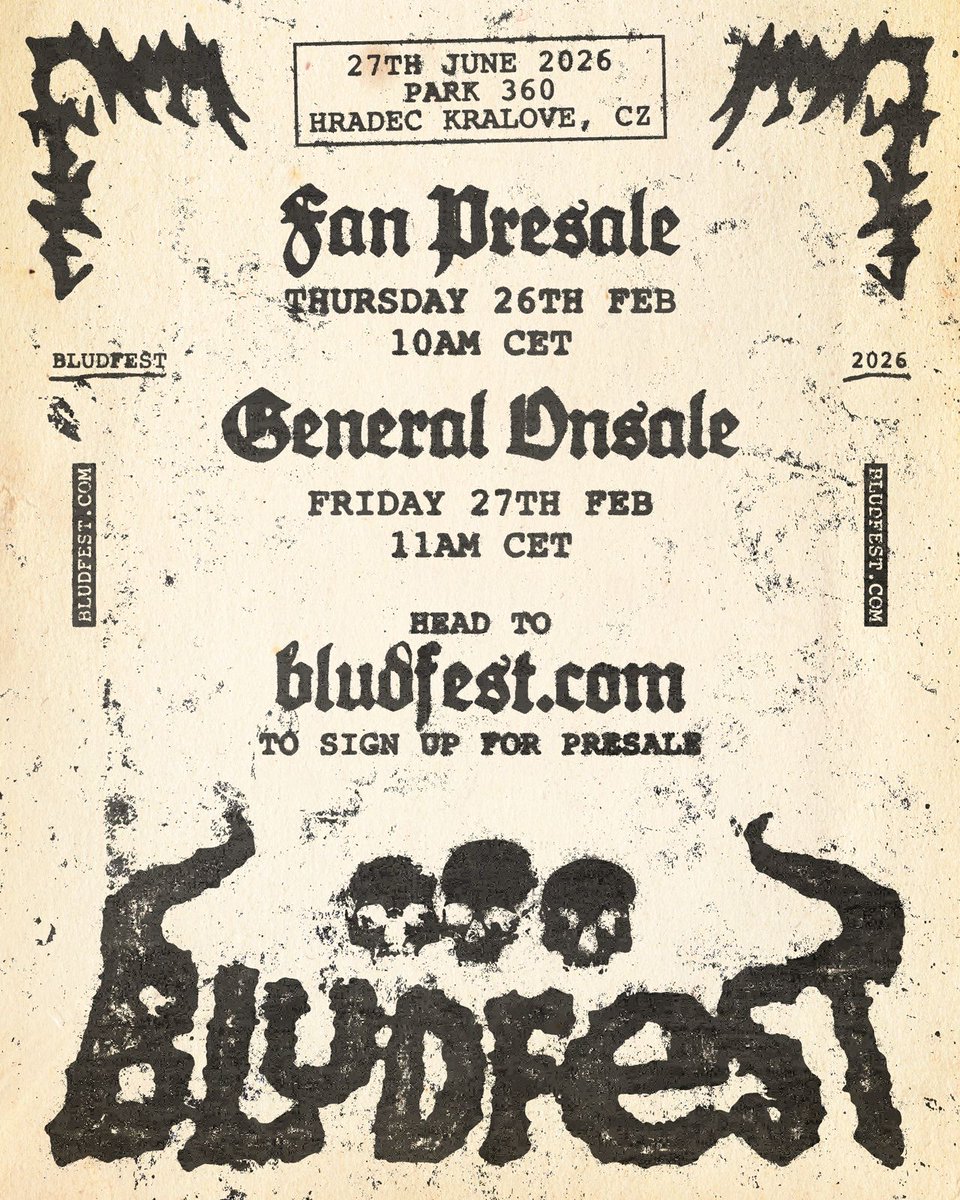 yungblud's tweet photo. BLUDFEST YEAR 3. Czechia 🇨🇿. 

Fan presale/discounted tickets this Thursday 26th February 10am CET (Sign up in bio).

General onsale Friday 27th February 11am CET.

Our first year offering camping + more options on festival grounds. Find more info at https://t.co/eVVzd1wS1C https://t.co/L3U9X7xaq5