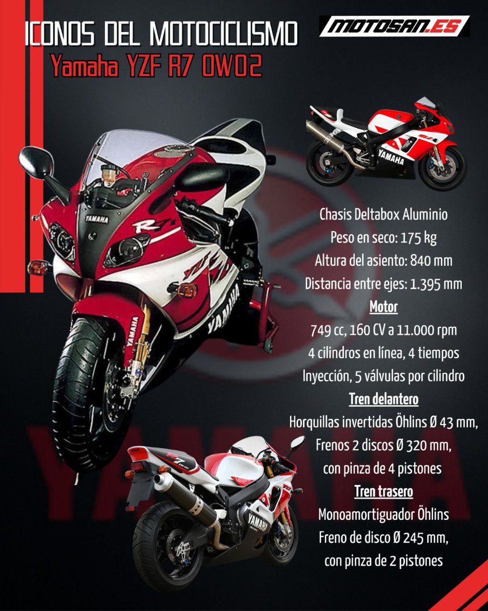 Motosan_es's tweet photo. La Yamaha YZF-R7 (OW02), lanzada en 1999, es una de las motocicletas deportivas más exclusivas y míticas de la historia. Solo se fabricaron 500 unidades en todo el mundo, lo que la convierte en una pieza de coleccionista extremadamente rara. @YamahaMotorEU
#Yamaha #YZFR7 #OW02 https://t.co/0dlPntD1vJ