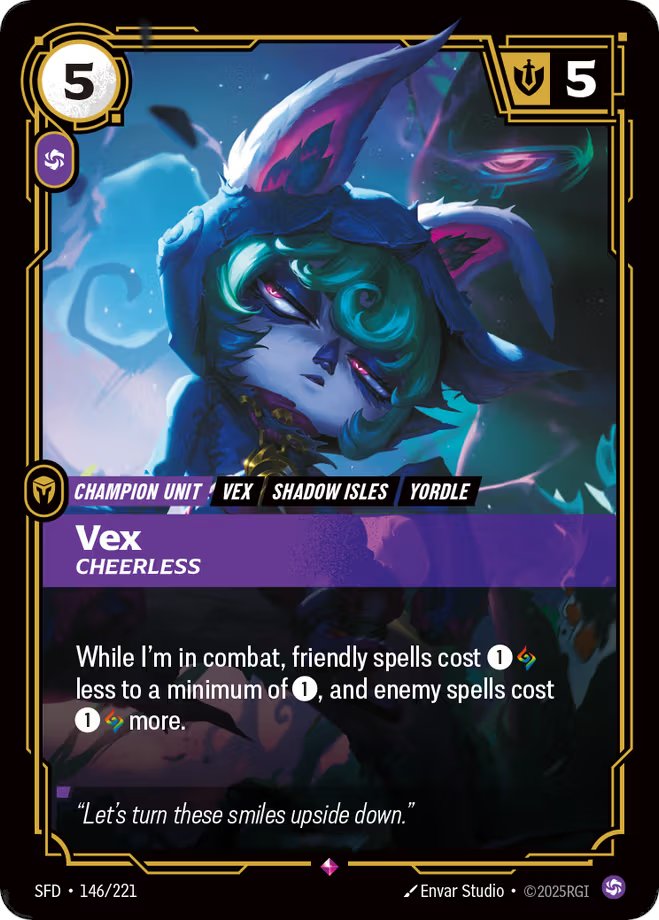 Favorite card thread 🧵

What's your favorite card from Spiritforged?

I'm hyped to play the Vex legend, so this is probably mine: