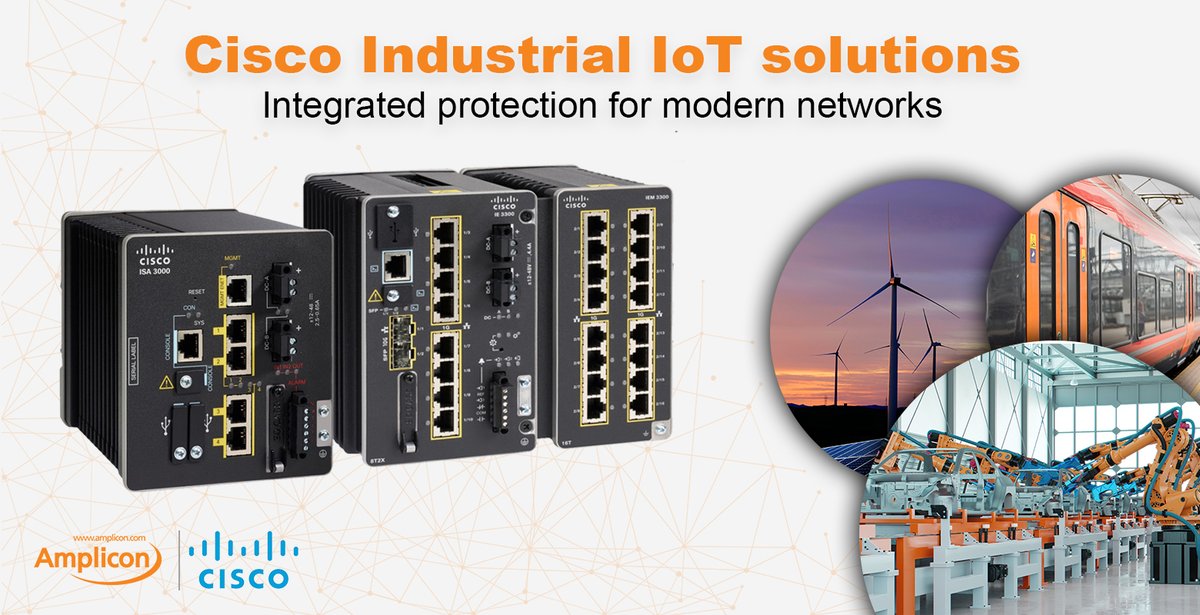 Industrial networks fail where resilience matters most: factory floors, transport systems, energy sites.

Amplicon supplies the <a href="/Cisco/">Cisco</a> IoT portfolio built for harsh environments, remote assets &amp; secure OT/IT integration. 

See range: bit.ly/AMPCIoT #IndustrialIoT