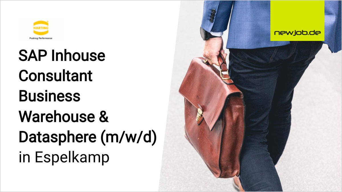 SAP Inhouse Consultant Business Warehouse &amp; Datasphere (m/w/d)
in Espelkamp
gesucht von HARTING IT Services GmbH &amp; Co. KG <a href="/HARTING_Group/">HARTING Technologiegruppe</a> 
 
Jetzt Stellenanzeige ansehen:
newjob.de/stellenanzeige…