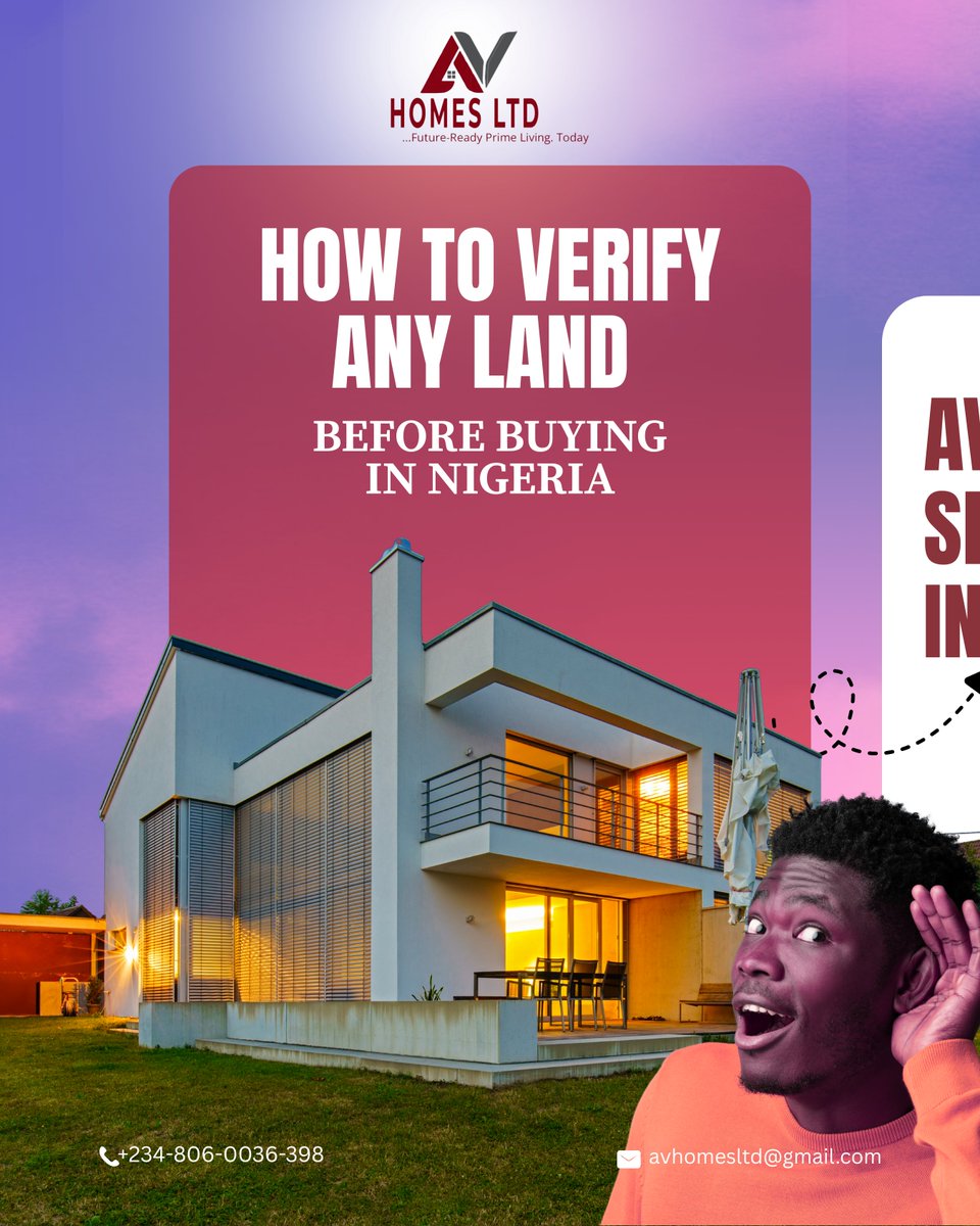 avhomesltd's tweet photo. Buying land in Nigeria can be life-changing, but also risky.

Every year, buyers lose money to unclear ownership, fake papers, or hidden disputes.

If you’re buying (especially from abroad), proper verification isn’t optional.

Here’s how to protect yourself 👇🏾

#Realestate https://t.co/v8Ai92YUQe