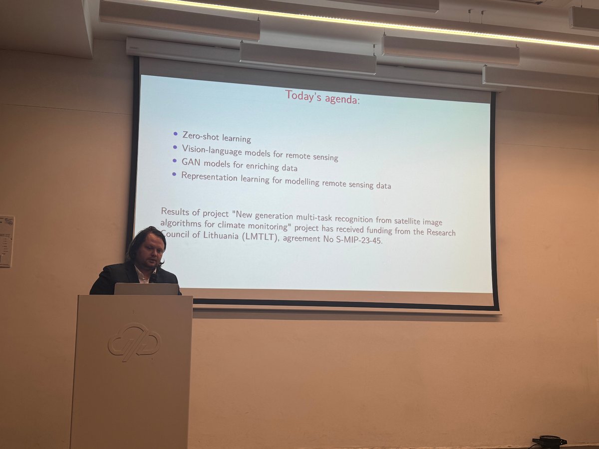 AIML_VU's tweet photo. On Feb 17, 2026, at AI Meetup organized by @lithuania_ai 'Vibes in Design, Data from Above' in Vilnius, AIML Lab researchers shone! @Valentas_G presented remote sensing applications, @dxlino shared on enriching satellite data. https://t.co/pkHoa0ScsW
