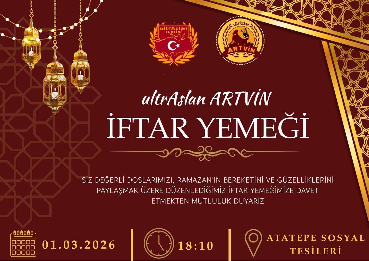 Sarı-Kırmızı Gönüller İftar Sofrasında Buluşuyor
​Değerli dostlarımız ; Ramazan’ın bereketini, kardeşliğin güzelliğini ve Galatasaray sevdamızın birleştirici gücünü aynı sofrada paylaşmak üzere bir araya geliyoruz ❤️💛
​​🗓 Tarih: 01.03.2026
📍 Yer: Atatepe Sosyal Tesisleri