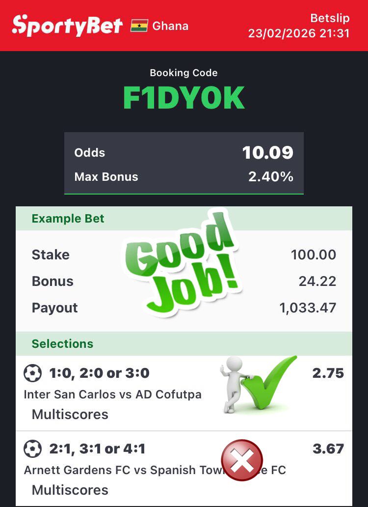 ceobesttips's tweet image. CONGRATULATIONS 🎉🎊🍾🎈 BANKER SINGLE WON 🏆

#9Odds #foryou #sportybetGH