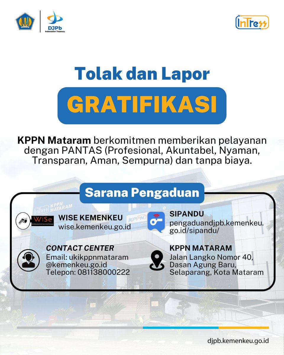 kppn_mataram's tweet photo. Halo #SemetonKPPNMataram 👋  Bulan Ramadan adalah momentum untuk memperkuat integritas dan menjaga amanah. Setiap bentuk gratifikasi, dalam alasan apa pun, berpotensi menimbulkan konflik kepentingan dan konsekuensi hukum. https://t.co/TCDQGI9cJJ