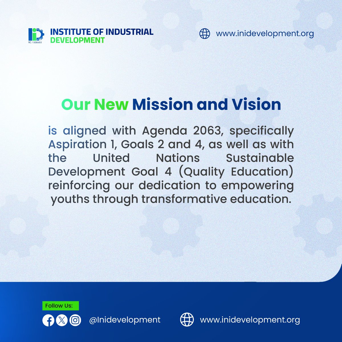 Inidevelopment's tweet photo. Our tagline says it clearly:
Bridging Education and Industry.

Aligned with Agenda 2063, we are committed to building a future where education fuels industrial growth across Africa.

#IID
#BridgingeducationandIndustry
#africaagenda2063 https://t.co/MxEm8a6mw3