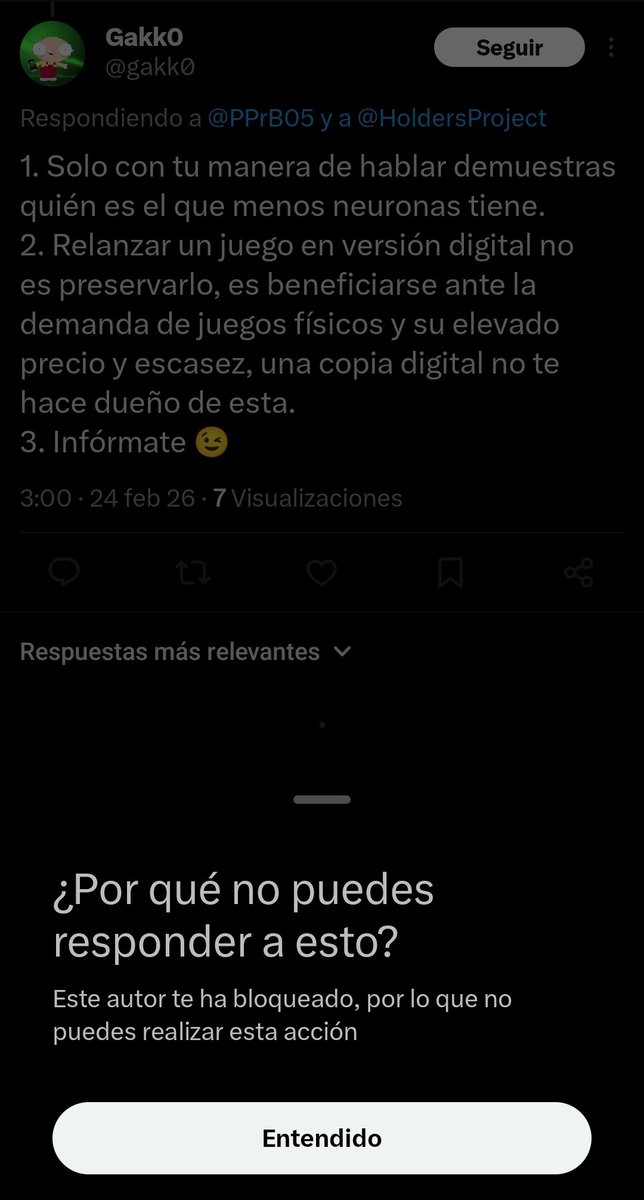 DinoPPB's tweet photo. @gakk0 @PPrB05 @HoldersProject 1. El hecho de que sigas diciendo que yo defiendo a Nintendo cuando ya recalque varias veces que el precio es excesivo y que no les compro nada efectivamente demuestra que eres tú el moneneuronal
2. Sigue siendo preservar, infórmate tu paleto 

3. Cagón, bloqueame otra vez anda https://t.co/VHwofoMxgl