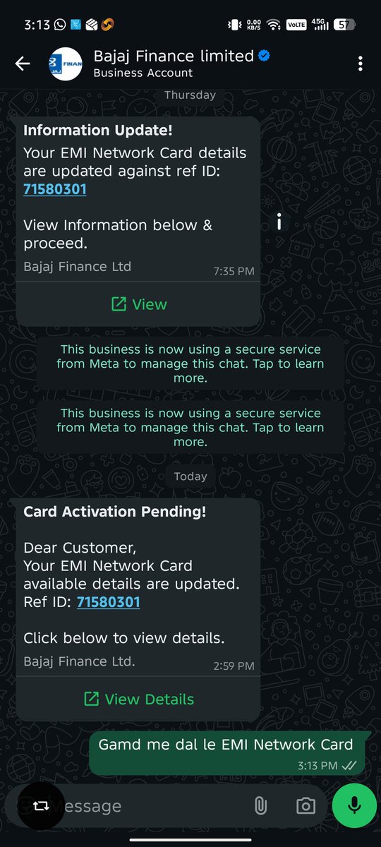 IMXSwarup's tweet photo. @Bajaj_Finance 
STOP bro, u are wasting @WhatsApp api https://t.co/ETIzh2LXqM