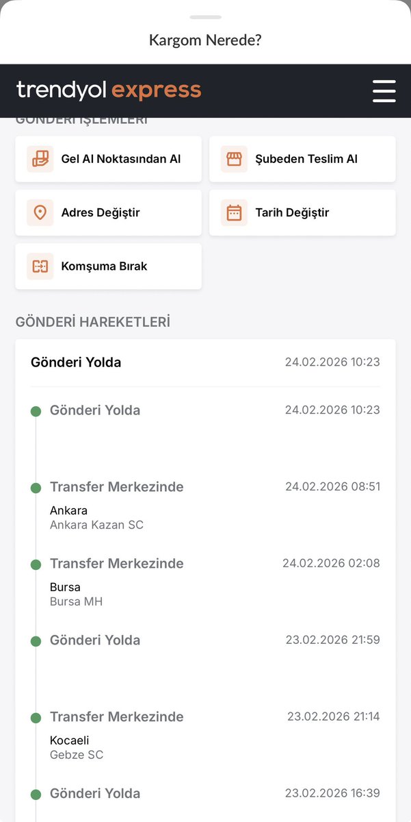 Sözde bugün teslim edilecek kargoyu Bursa’da indirmeyip Ankara havası aldırdığınız için teşekkür ederim. Uzun zaman sonra sizden mecburi alışveriş yapanda suç aslında. <a href="/Trendyol/">Trendyol</a>