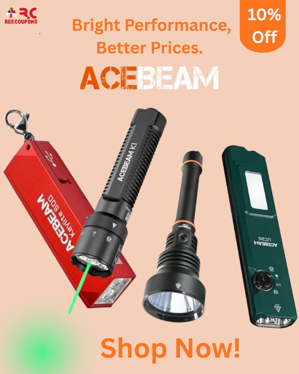 reecoupons's tweet photo. Shine Smarter. Shine Stronger. 
ACEBEAM – Built for Performance
Grab 10% OFF Today at ReeCoupons
Advanced LED technology, powerful throw distance &amp; reliable outdoor design. https://t.co/D9lLJxVMK6 https://t.co/vhGrep5lLN