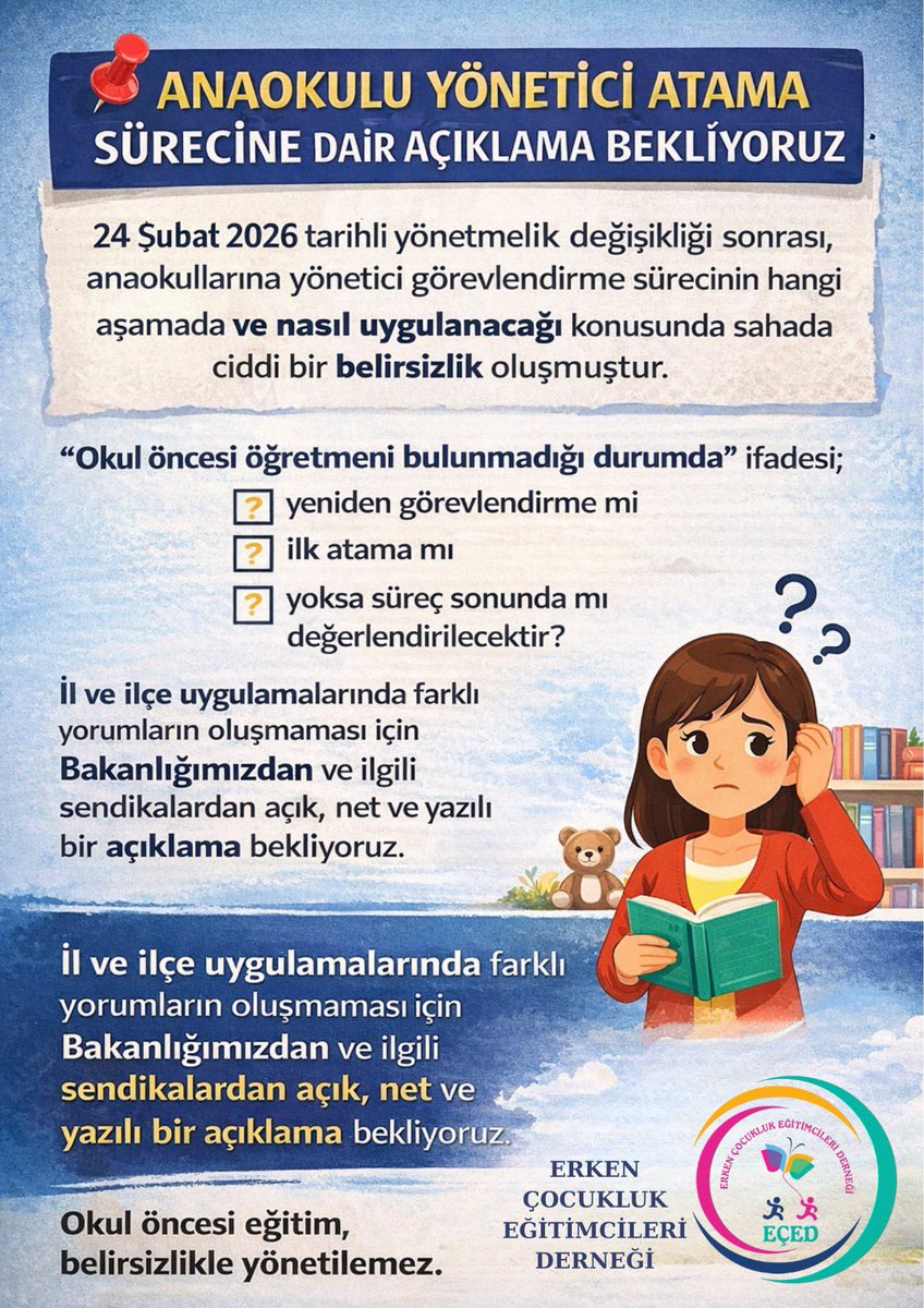 Okul Öncesi Eğitim belirsizlikle yönetilemez‼️
<a href="/tcmeb/">Millî Eğitim Bakanlığı</a> 
<a href="/mebtegm/">Temel Eğitim Genel Müdürlüğü</a> 
@anaokulugundem 
#AnaokulunaAlanGerek 
#uzmangörüşü