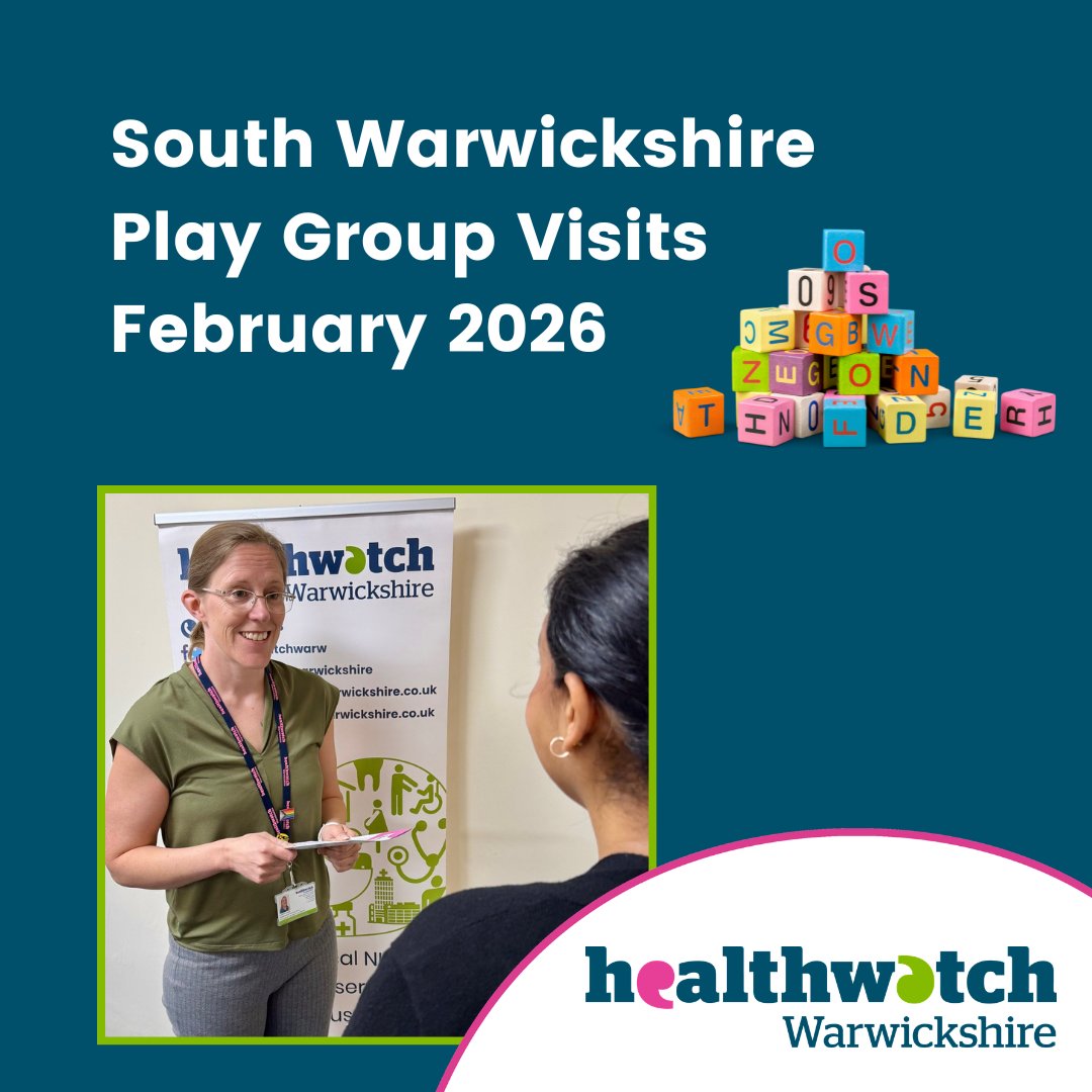 HealthwatchWarw's tweet photo. Our staff will be available to hear about your experiences of health and social care in Warwickshire. We can offer info and signposting for support.

South Warwickshire Play Groups visits info:
https://t.co/Fv9NyqxjJS

#Alcester
#Wellesbourne
#LighthorneHeath https://t.co/l7cWgQzRcN