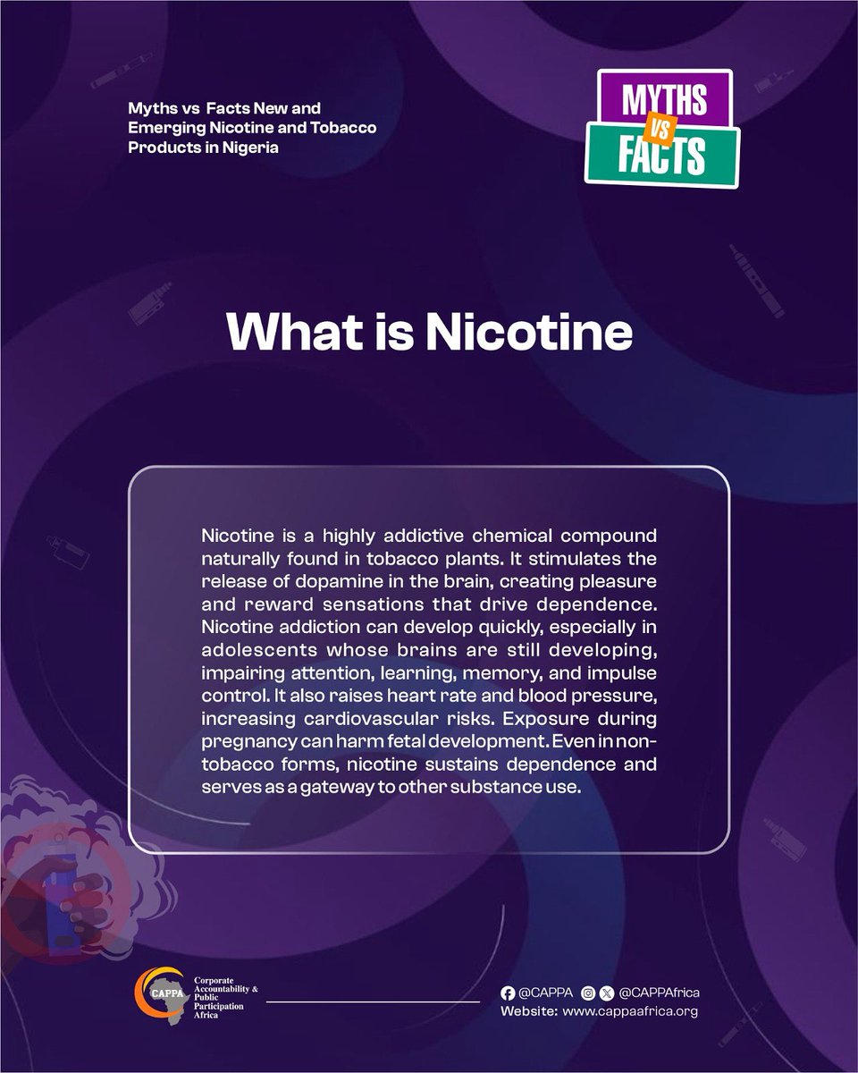 Young people deserve truth, not marketing myths. Nicotine alters developing brains and fuels dependence..   Stay Informed ❗️taking this product you’re doing yourself no good !
<a href="/CAPPAfrica/">C A P P A</a>  <a href="/VitalStrat/">Vital Strategies</a>